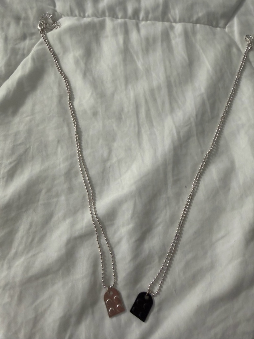 Couple  Silver Necklace with Black and Silver Charms